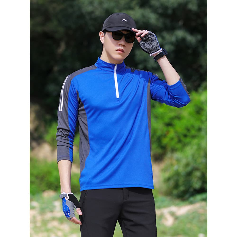 MKAX Camiseta masculina de secagem rápida para esportes ao ar livre, manga comprida, gola alta, meia-