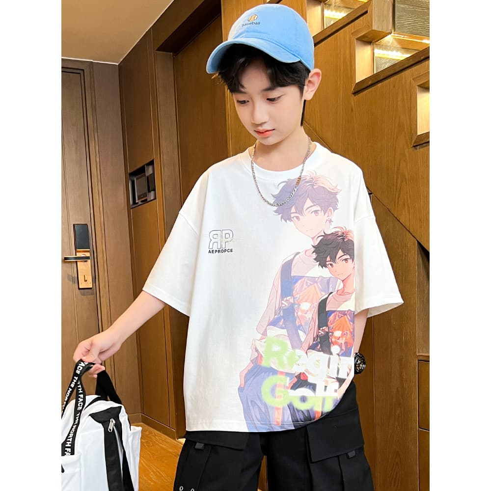 Roupas infantis meninos roupas de verão camiseta de manga curta 2026 novo estilo verão médio grande meninos meia manga t