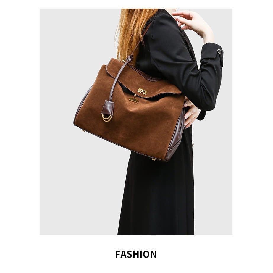 ((Ac) Rodeo Couro Genuíno All-Match Deerskin Velvet Tote Bag Feminino Bolsa de Axilas de Grande Capacidade Outono Invern