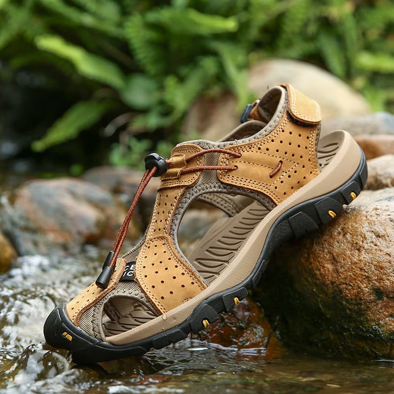 Couro genuíno sandálias de tamanho grande verão masculino Casual esportes sapatos de praia sandálias respiráveis chinelo