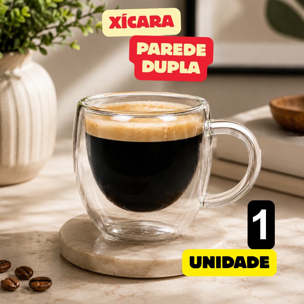 Xícara Vidro Borossilicato Com Alça 240ml Parede Dupla