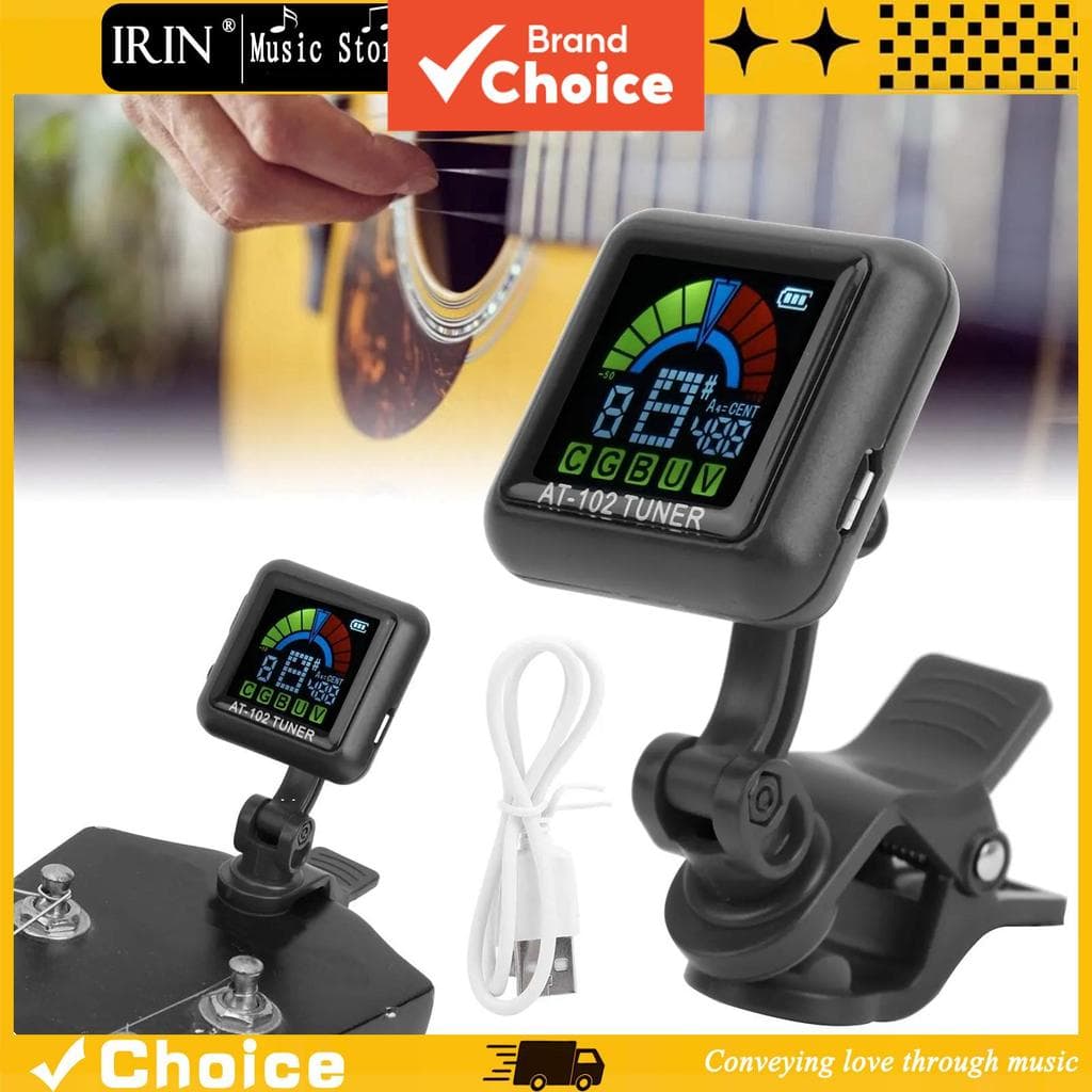 AT-102 360 ° Afinador Recarregável Para Guitarra/Baixo/Ukulele/Violino – Bateria Embutida , USB , LCD Grande
