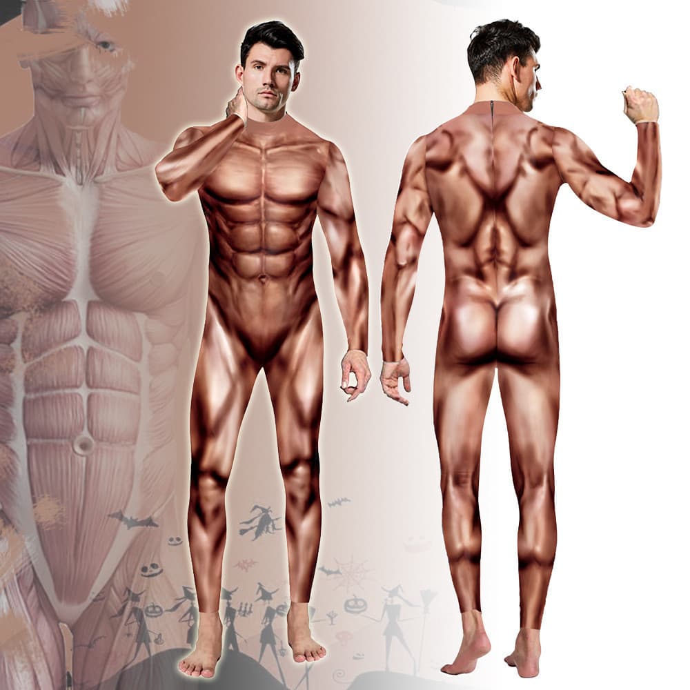 Halloween Muscle cos Stage Performance Costume Engraçado Traje Impresso Bodysuit Homens Mulheres