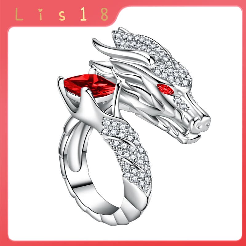 Anel Tyrannosaurus Rex Com Diamante Completo Kuaishou , Luxuoso Seiva De Dragão Chinês Banhado A Ouro 18k