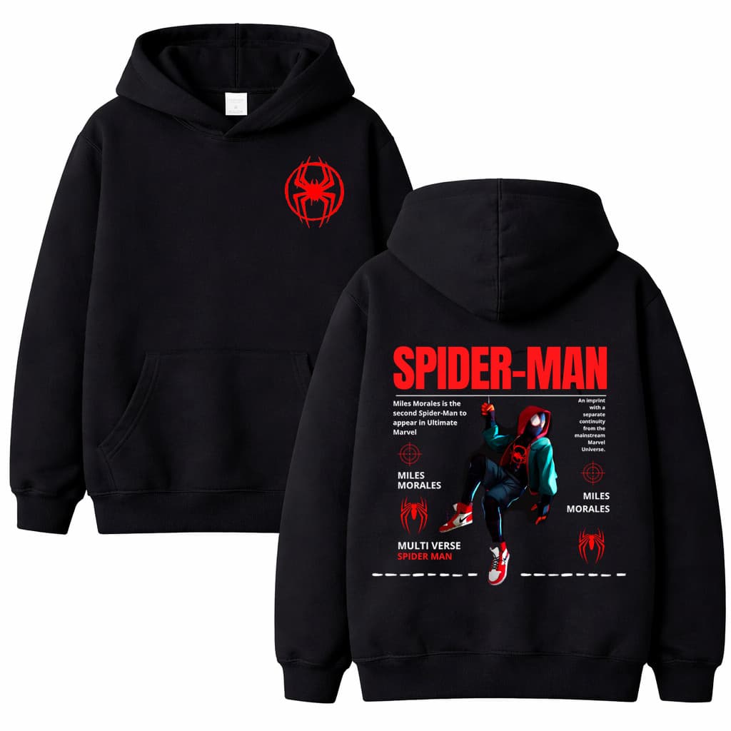 Moletom Canguru Spider Man Miles 100% Algodão Homem Aranha Blusa De Frio Premium Adulto Infantil