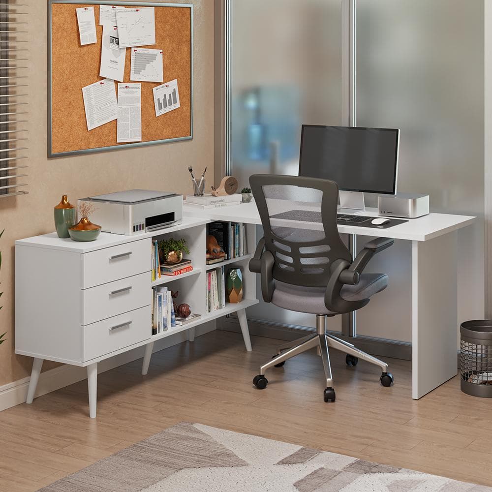 Mesa de Escritório em L 3 Gavetas Branco Lisboa Madesa XA