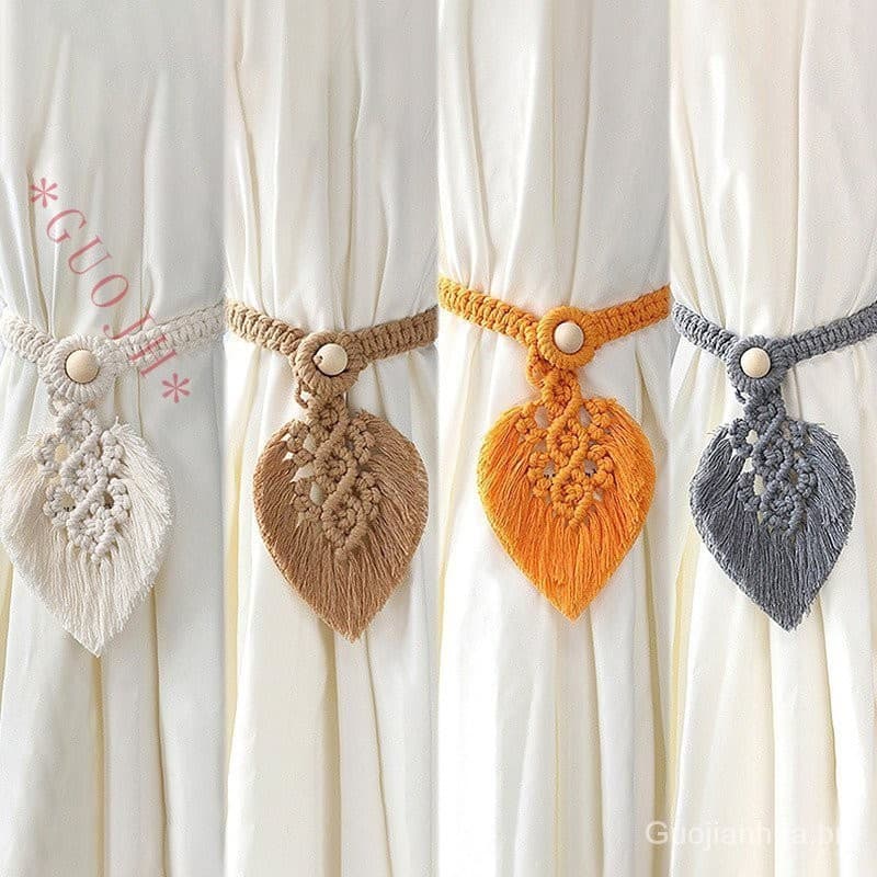 GUOJH Macrame Cotton Rope Leaf Tassel Porta Cortina Fivela Tieback Acessórios Para Decoração De Casa
