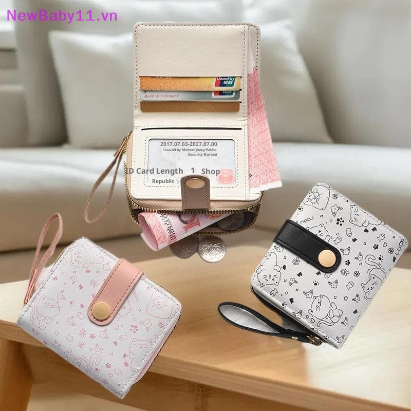 NewBaby Bonito Gato Bolsa De Moedas De Couro Do Plutônio Moda Feminina Carteira Curta Dobrável Zíper Titular Cartão De I