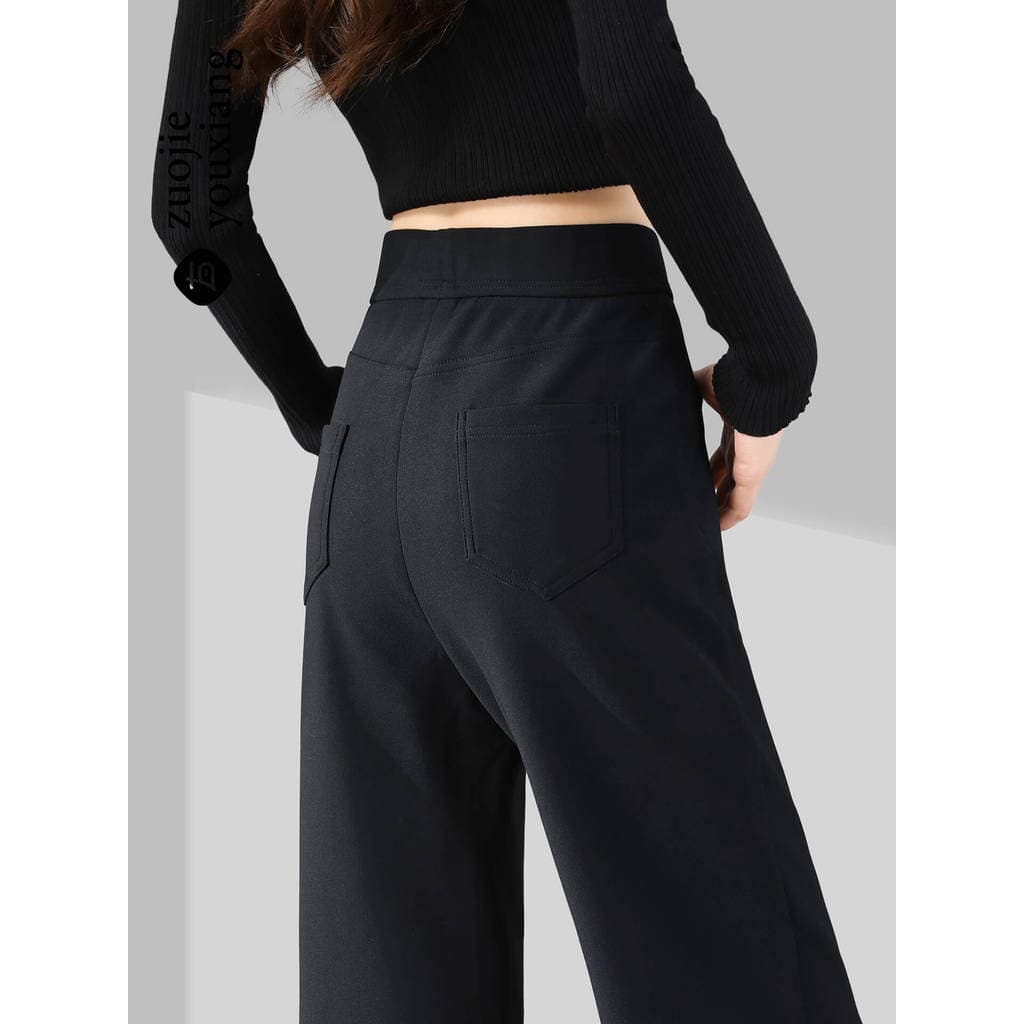 Preto terno reto calças femininas high-End Drape sentir 2026 outono novo estilo cintura alta pequena versão estreita cal