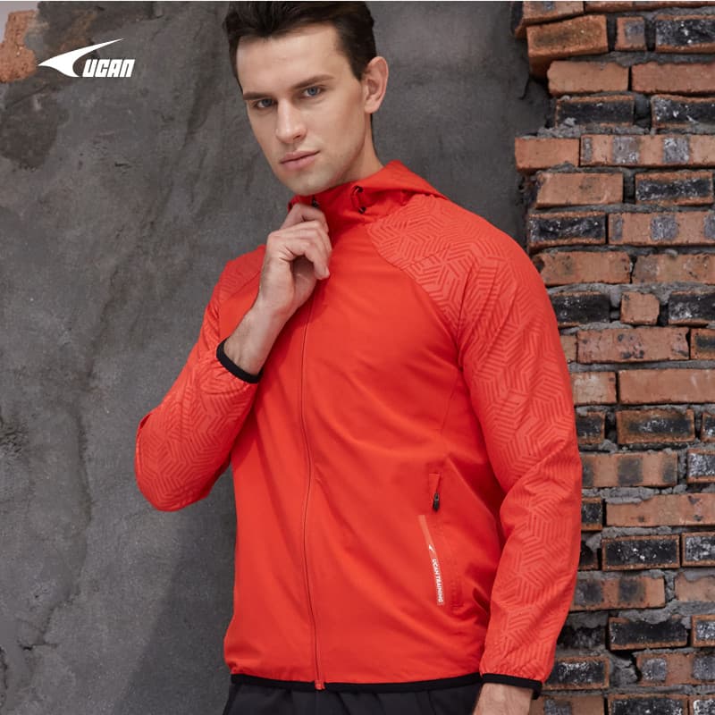 Ucan ucan novo estilo respirável seco esportes moda tecido blusão à prova de vento versão na moda jaqueta masculina com