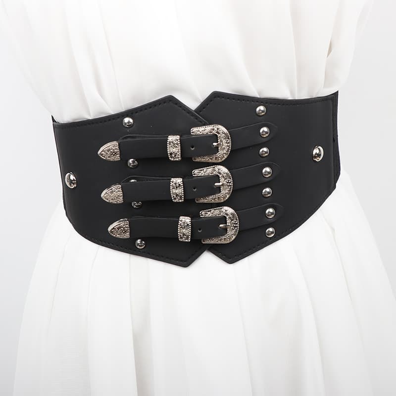 Cintura elástica decorativa extra larga para casacos, vestidos elásticos, camisas e saias elegantes para mulheres.