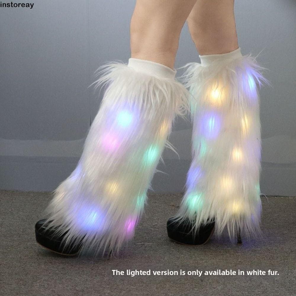 Capa Para Botas INSTOREAY Lolita , Polainas Peludas Iluminadas De Pele Sintética , Meia Tubo Longo Macio Kawaii Estilo J