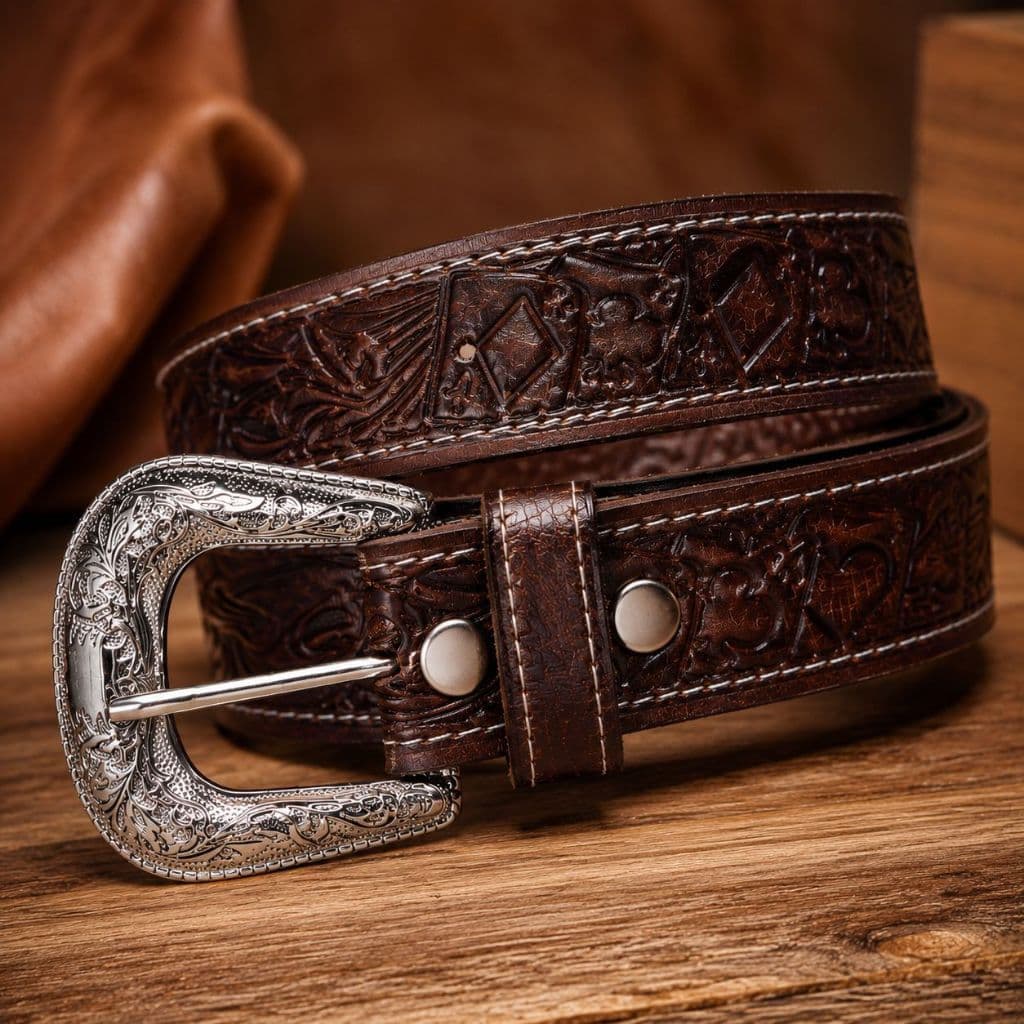Cinto Country de Couro Legítimo Entalhado Masculino e Feminino Luxo Envio Imediato