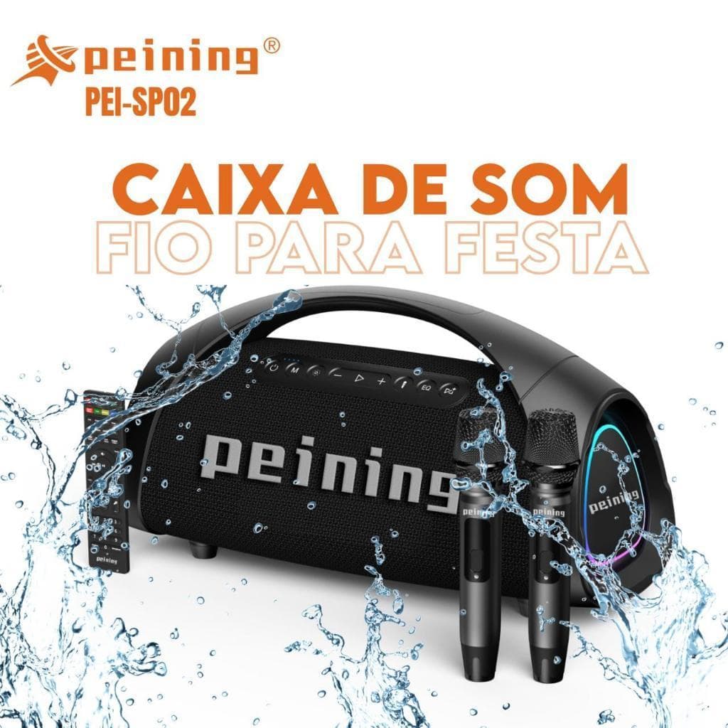 Caixa De Som Amplificada Boombox 400w + 2 Mic Bt 5.3 Preto 127/220v - A prova D'água