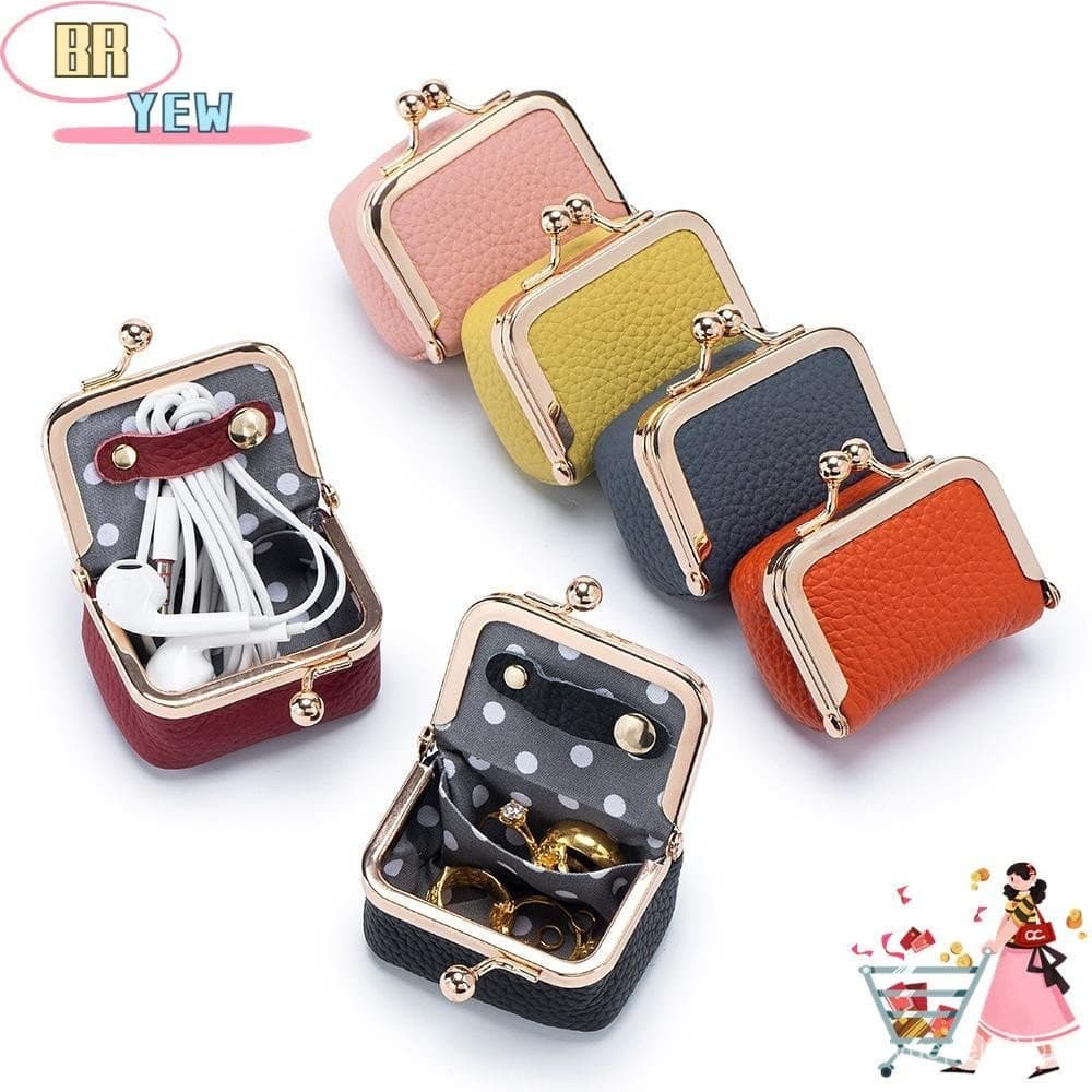 Carteiras Pequenas YEE , Mini Bolsa De Armazenamento De Couro Genuíno , Casual De Mudança Kiss Lock De Cor Sólida