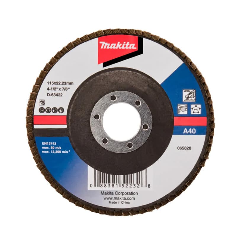 Disco Flap de Fibra Cônico 4.12" Grão 40 115 x 22,23mm Makita D-63432