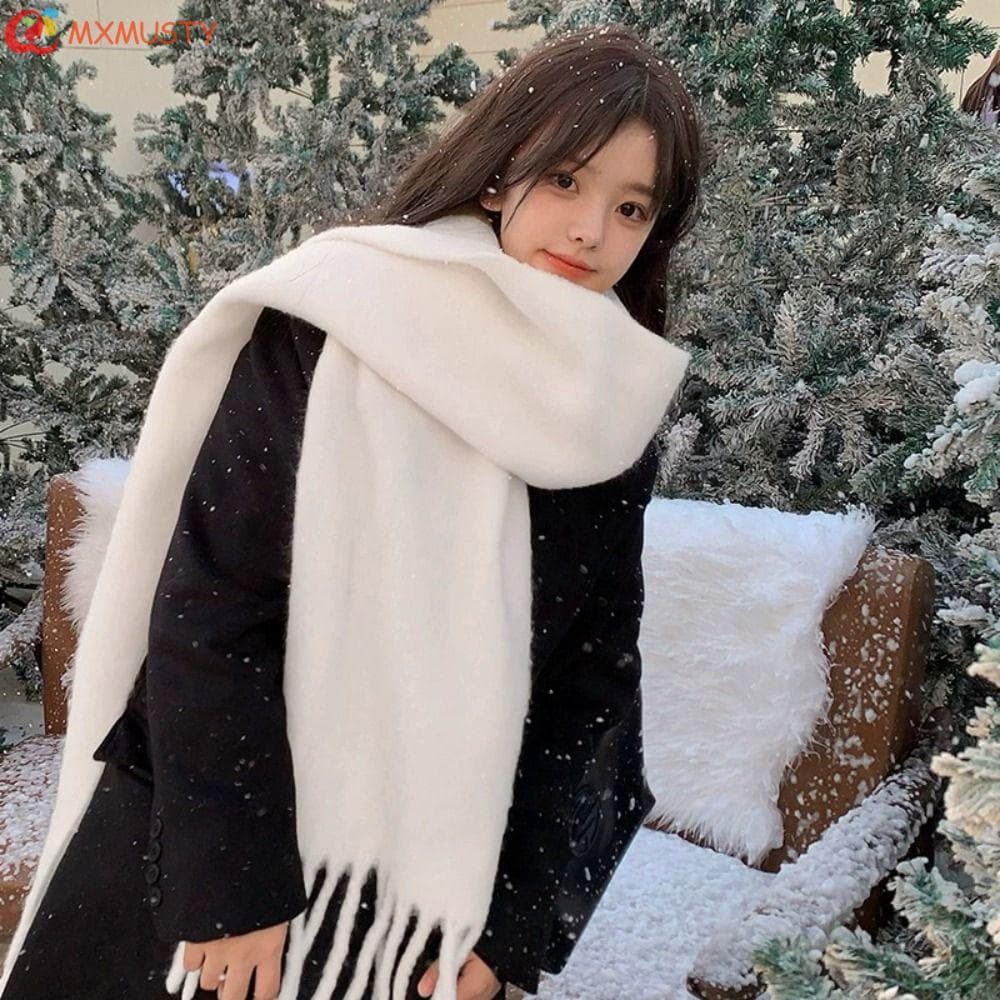 MXMUSTYZA Lenço De Lã Xadrez , Lenços De Caxemira De Inverno Com Borla Mohair , Pelúcia Quente Engrossar Xale Longo