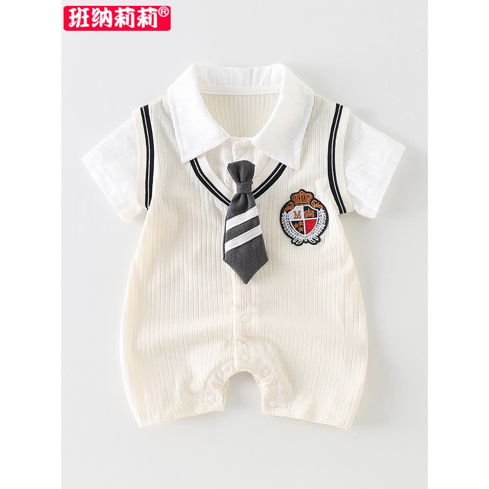 Bebê recém-nascido roupas de verão bebê menino verão estilo Preppy macacão de manga curta Super bonito mês cheio cem dia