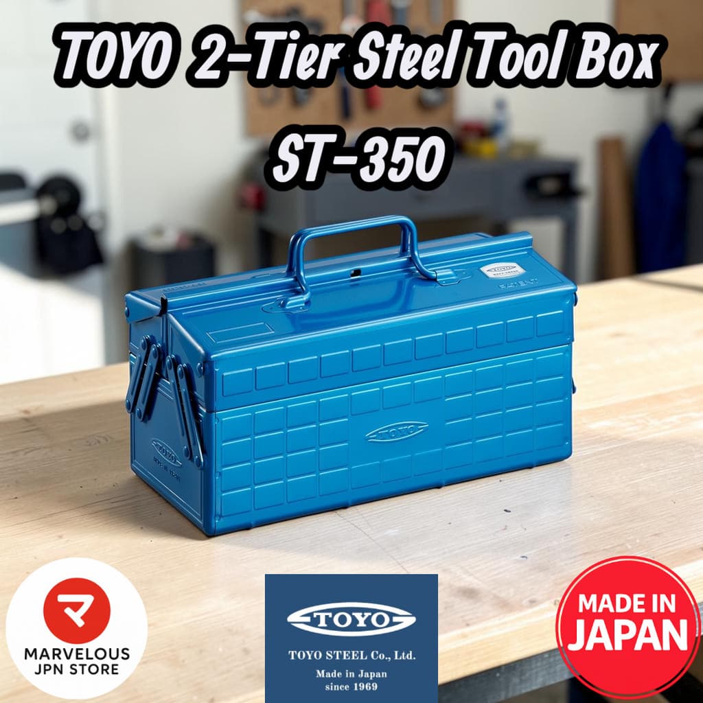 TOYO Multi-Color 2-Tier Steel Tool Box ST-350 - Made in Japan, Compact Storage Solution (35x16x21 cm)