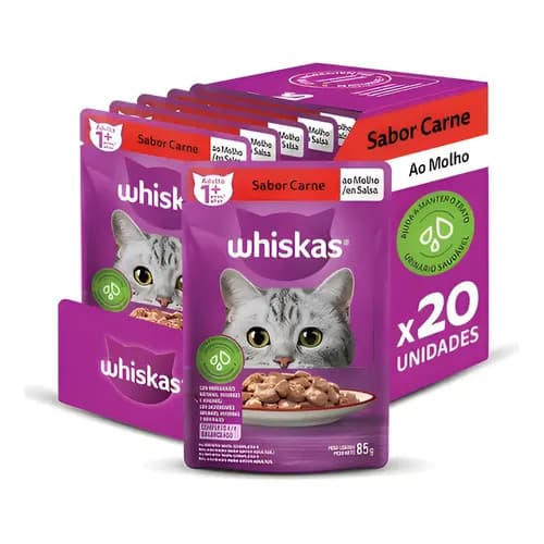 Caixa Sache Whiskas Gato Carne 85g 20un