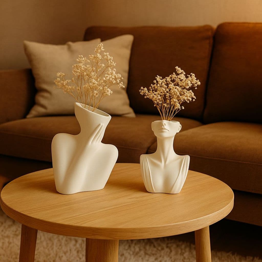 Kit 2 Vasos Decorativo Branco Marfim Para Bancada Mesa Estante Rack Lavabo Decoração Delicada Luxo