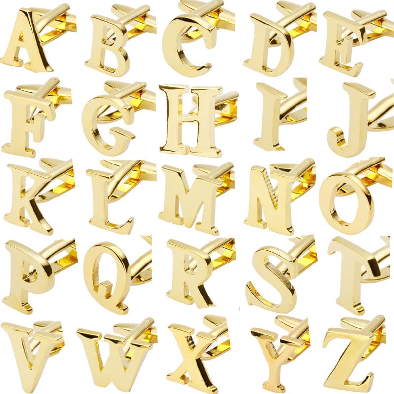 Abotoaduras com letras douradas, alta qualidade, casamento francês, camisa masculina, letra az, crachá, abotoaduras, Mat