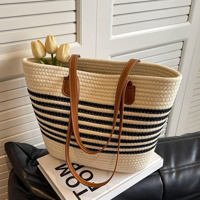 Bolsa de palha feminina grande capacidade 2026 novo estilo verão All-Match sacola de um ombro à beira-mar férias praia t