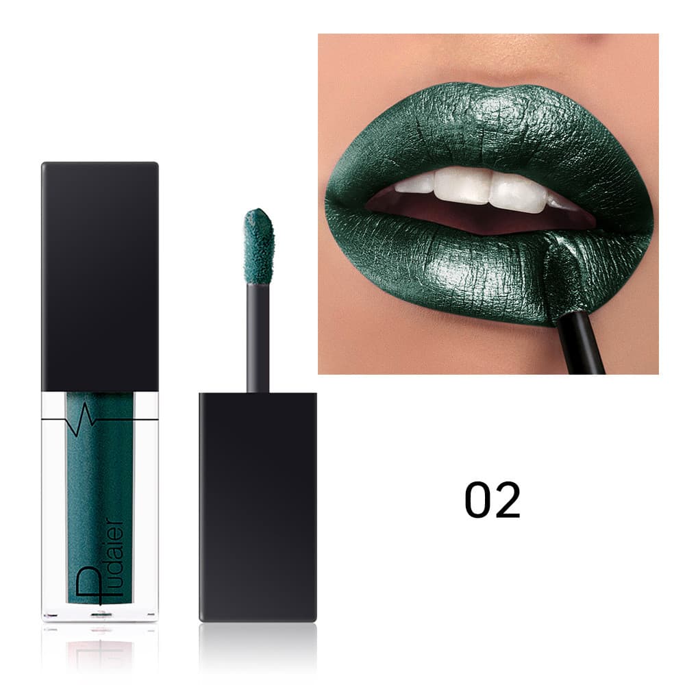 Metal perolado brilho labial verde rosa cor líquida brilho labial palco maquiagem cos jogar maquiagem batom maquiagem br