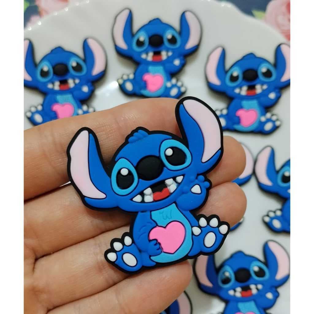 Aplique Emborrachado  Stitch com Coração Rosa 10 unidades
