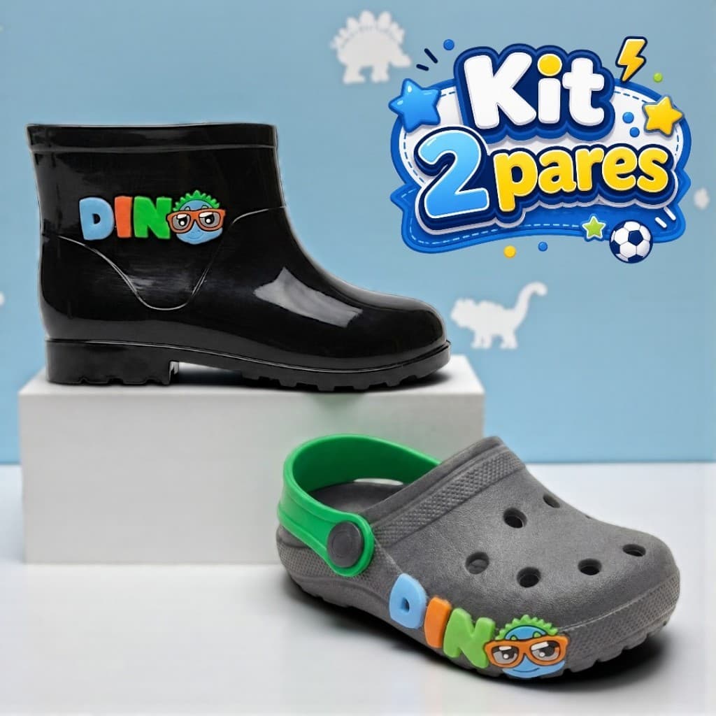 Kit 2 Pares Infantil Menino Galocha e Babuche Leve e Divertido