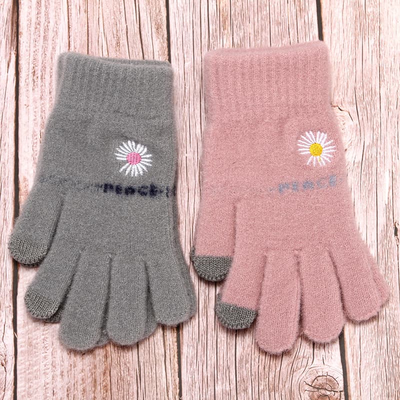 Luvas de inverno senhoras bonito dedo cheio luvas de lã versão coreana forro de lã engrossado ciclismo quente malha tela
