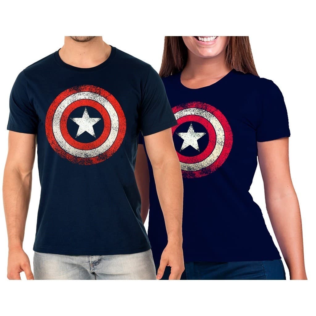 Kit 2 Camiseta Casal Capitão America 100% Algodão Premium