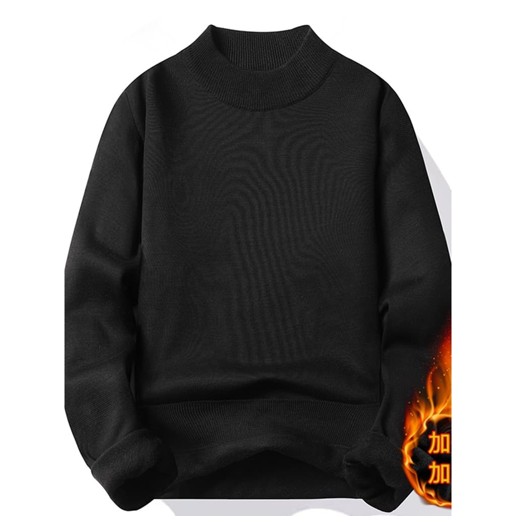 Meia gola alta camisola masculina outono inverno preto interior quente forro de lã engrossado na moda versão coreana sol