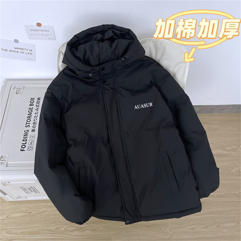 Jaqueta acolchoada preta masculina inverno americano simples engrossado quente inverno acolchoado jaqueta adolescente ca