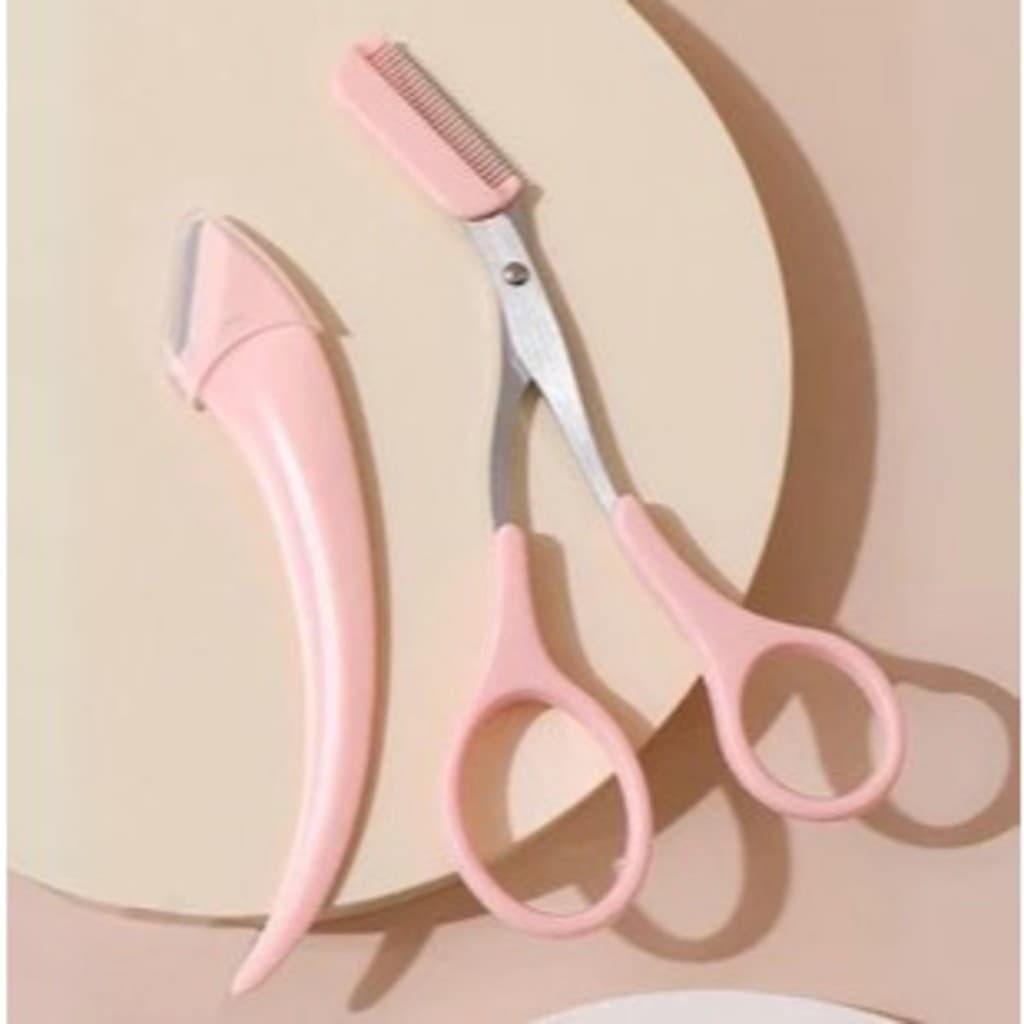 Para Aparar Sobrancelhas Tesoura Pente E Navalha Facial Manual