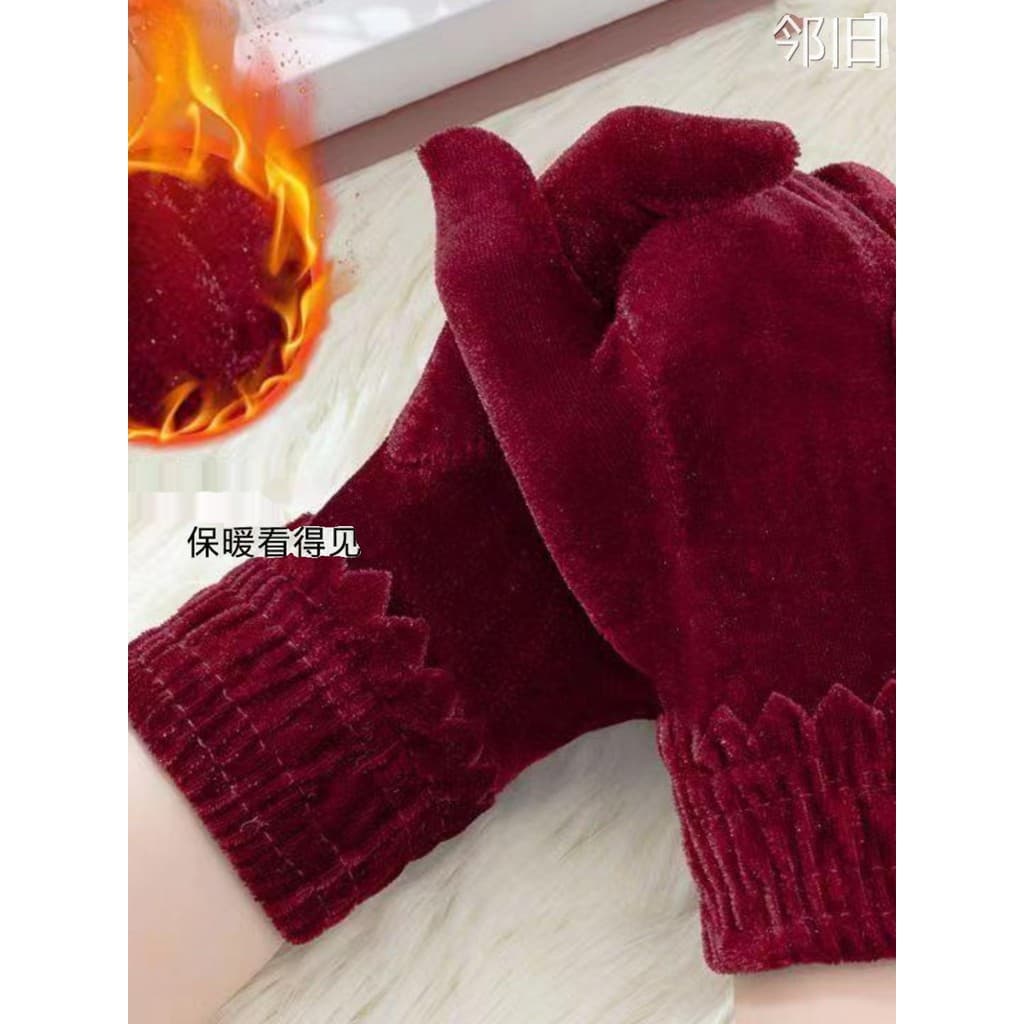 Luvas de dedo dividido de veludo dourado outono inverno senhoras condução dança etiqueta à prova de frio quente engrossa