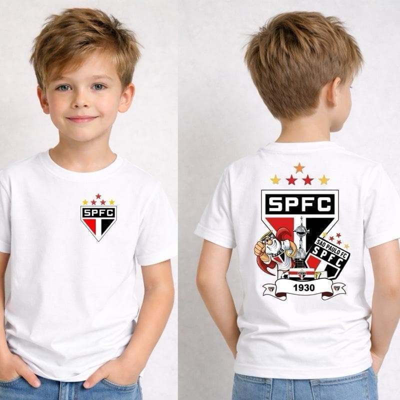 Camiseta Camisa Infantil 100% Algodão Torcedor São Paulo FC Frente e Costa Envio Imediato