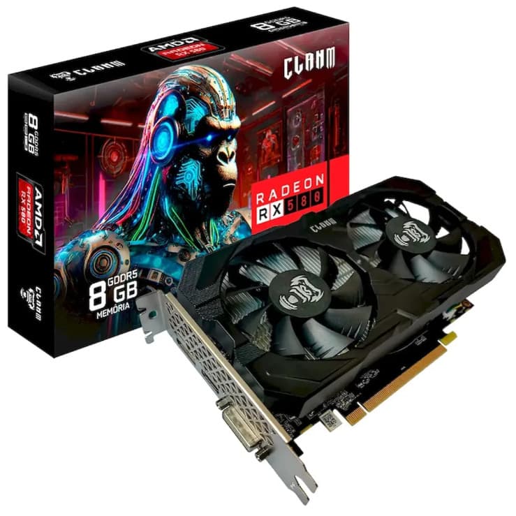 Placa de Vídeo RX580 - 8GB DDR5 - 256BIT - DVI/HDMI/DP- CHIPSET AMD ELLESMERE - CLANM