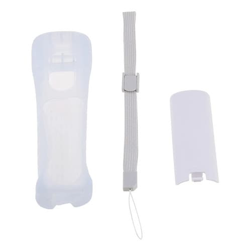 Kit Capa Silicone + Tampa Traseira + Alça para Controle Nintendo Wii Branco