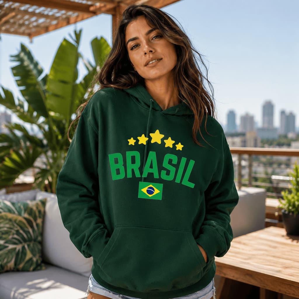 Moletom Canguru Brasil Verde Amarelo Seleção Brasileira Copa do Mundo Premium 3 Cabos