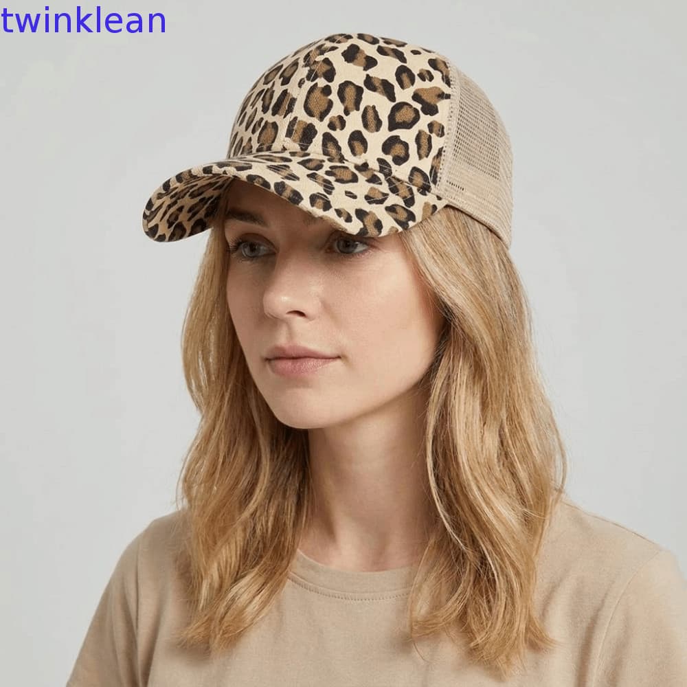 Chapéu Com Viseira TWINKLEAN , Boné De Beisebol Respirável Estampa De Leopardo , Pontiagudo De Malha Macia Ajustável E C