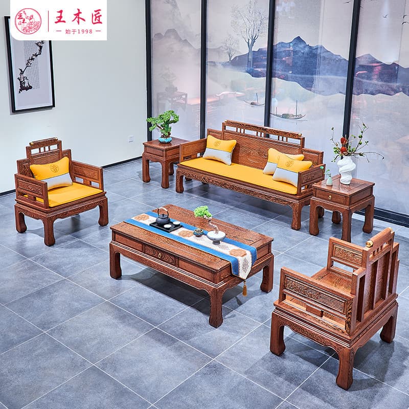 Wang carpinteiro wengué sofá de madeira móveis de mogno novo estilo chinês combinação de sofá inverno verão dupla utiliz