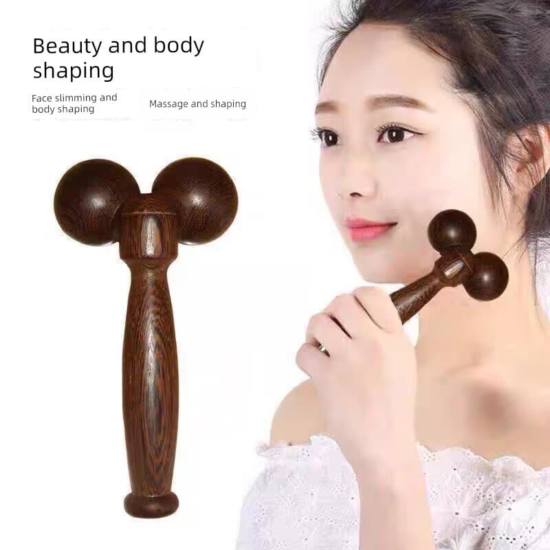 Wenge bola dupla Manual rolo massageador Facial perna corpo inteiro beleza Face-lifting calmante meridiano ativo batendo