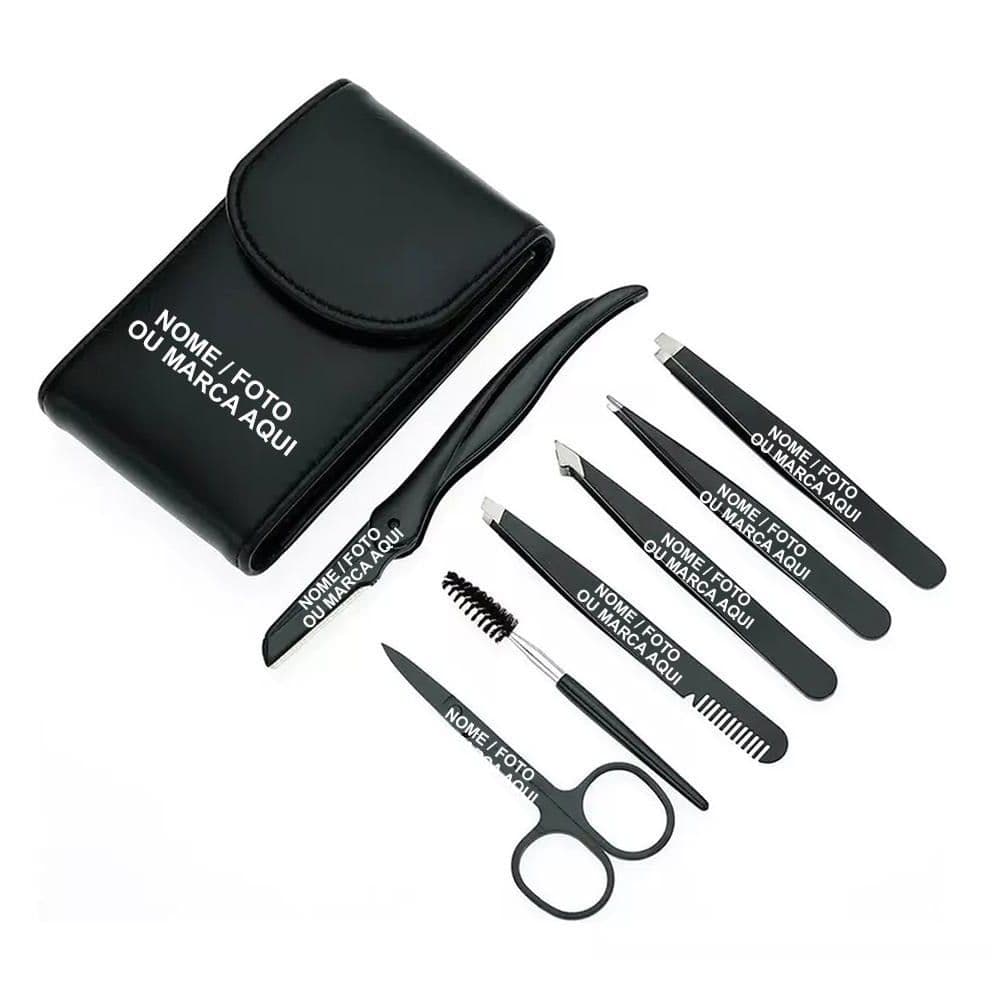 Kit Com 4 Pinças De Sobrancelha Personalizado nome marca Tesoura Navalha Pente esteticista estetica lash designer