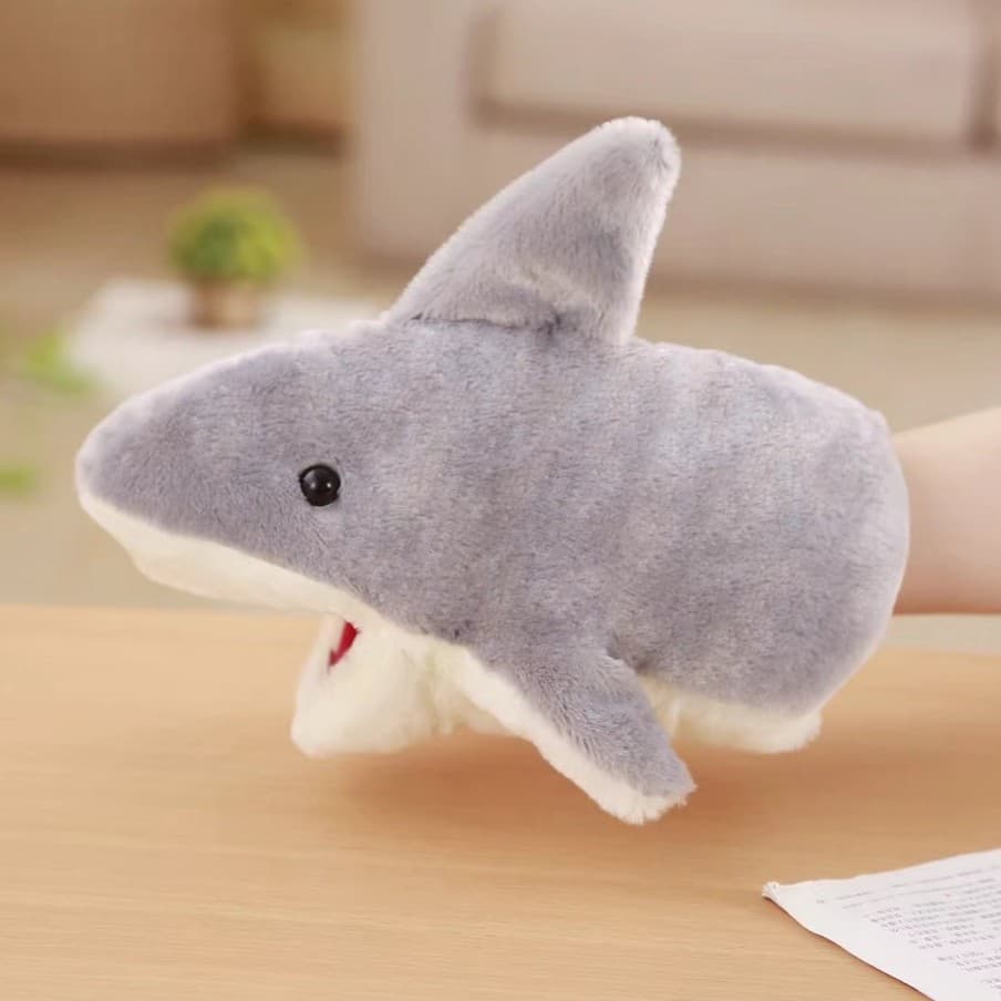 Fantoche de mão de tubarão cinza brinquedo de pelúcia Animal crocodilo boca móvel Storytelling crianças presente de aniv