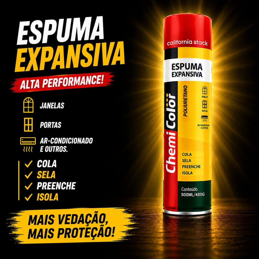 Espuma Expansiva Chemicolor 500ml PU Vedação Isolamento espuma para vedação espuma  portas janelas ar condicionado