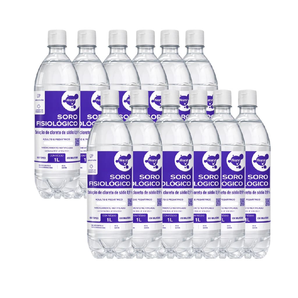 Soro Fisiológico 0,9% 1l Kit 12 Unid. Hearst Lavagem Lente