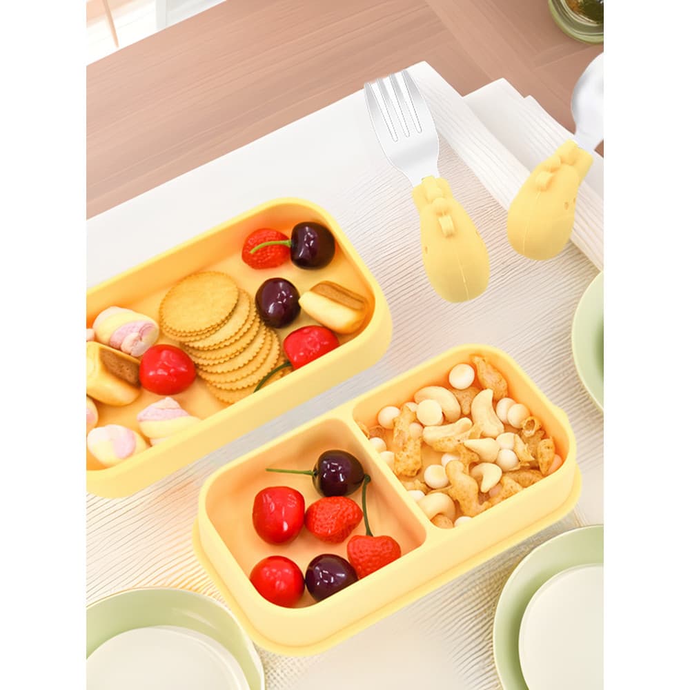 Prato de jantar portátil para bebês, tipo ventosa, compartimento integrado de Silicone independente para comida, tigela