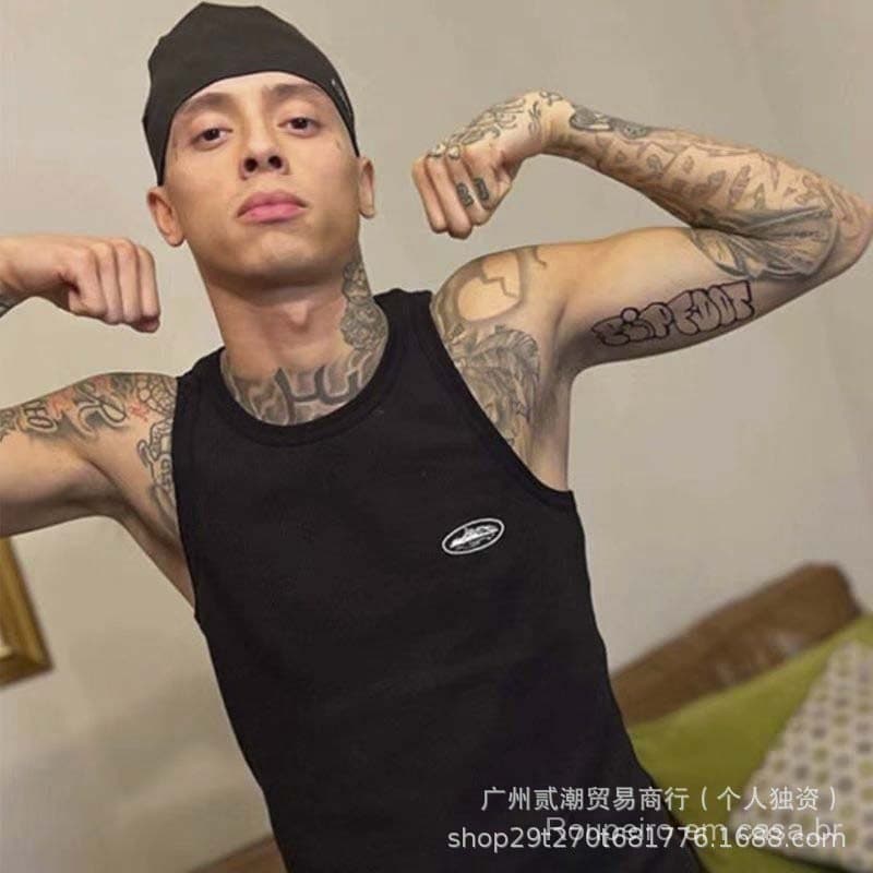 CZ Devil Island Pesado Americano Indústria Pesada Malha Colete de Verão Masculino Slim-fit Esportes Fitness Top T