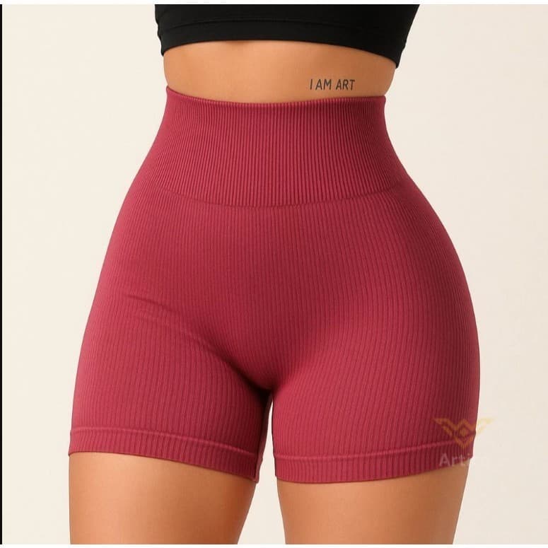 Kit 1/2 Short Feminino Fitness Cintura Alta Canelado Secagem Rápida Zero Transparente EsportivoC